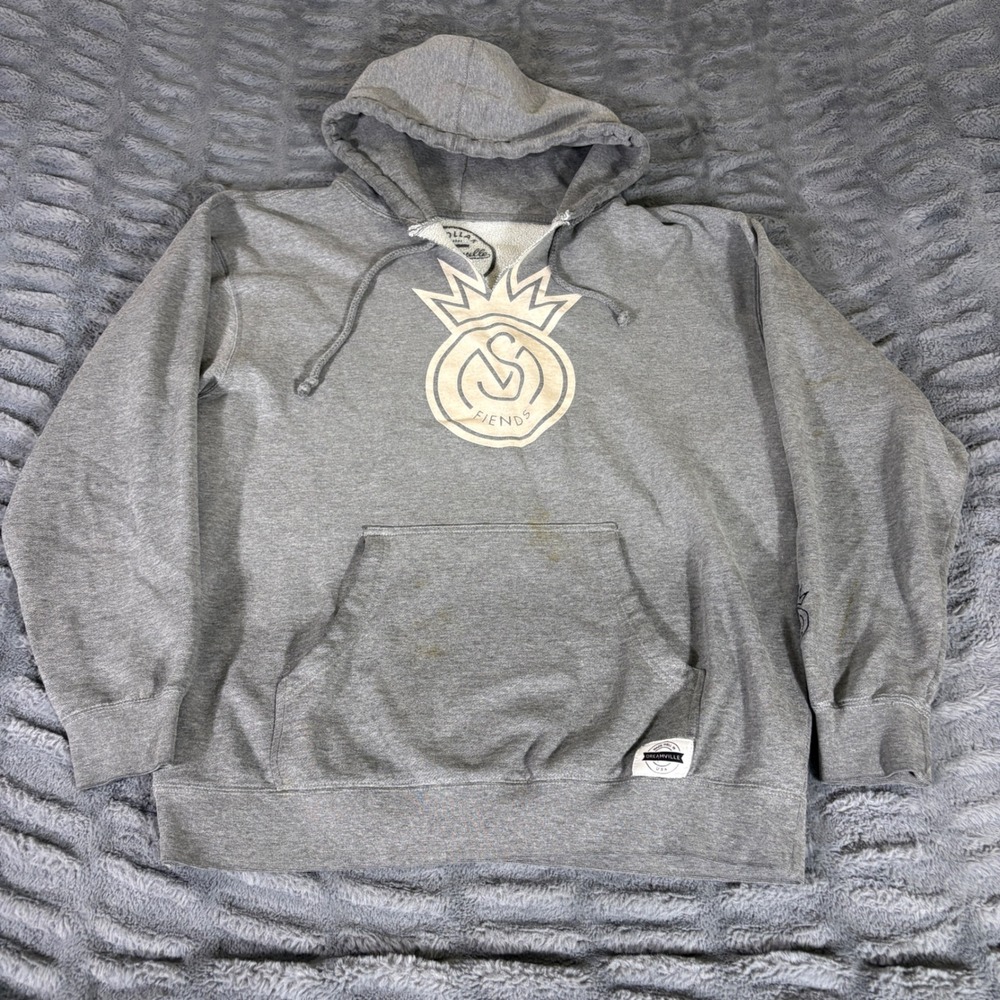 Dreamville Fiends Logo Hoodie Mens Large Gray Graphic Pullover J Cole Hip Hop